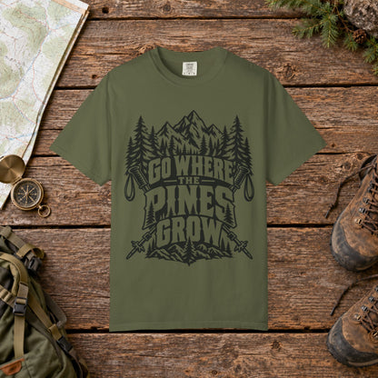 Go where the pines grow BW | Vintage Mountain Hiking Tee