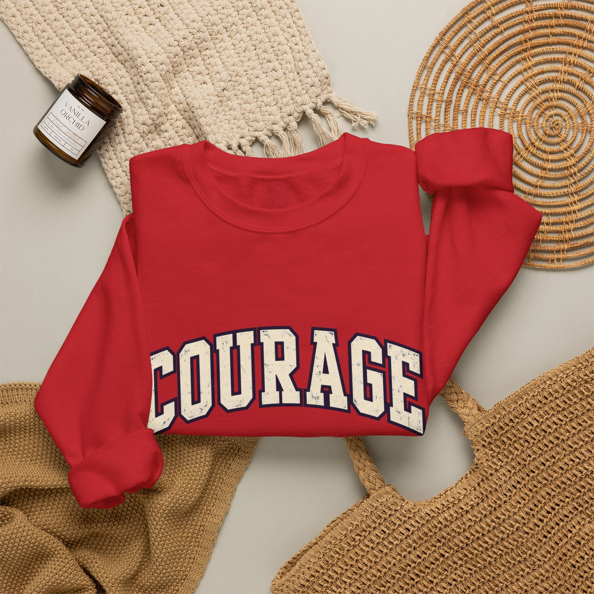 Courage Crewneck Sweatshirt — White Inspirational Collegiate Pullover