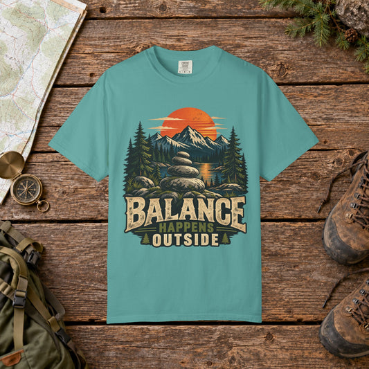 Balance happens outside | Vintage Mountain Hiking Tee