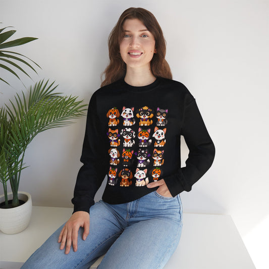 Cute Cartoon Puppies Sweatshirt | Grid of Dog Faces, Kawaii Pet Illustration