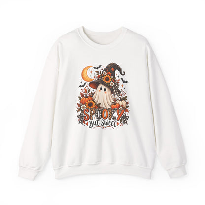 Spooky But Sweet Halloween Sweatshirt — Cute Witch Ghost Pumpkin Design