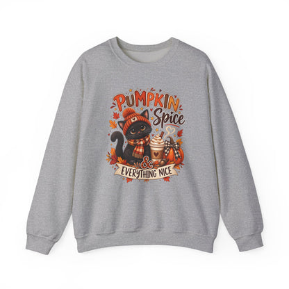 Pumpkin Spice & Everything Nice Sweatshirt — Cute Cat Fall Crewneck
