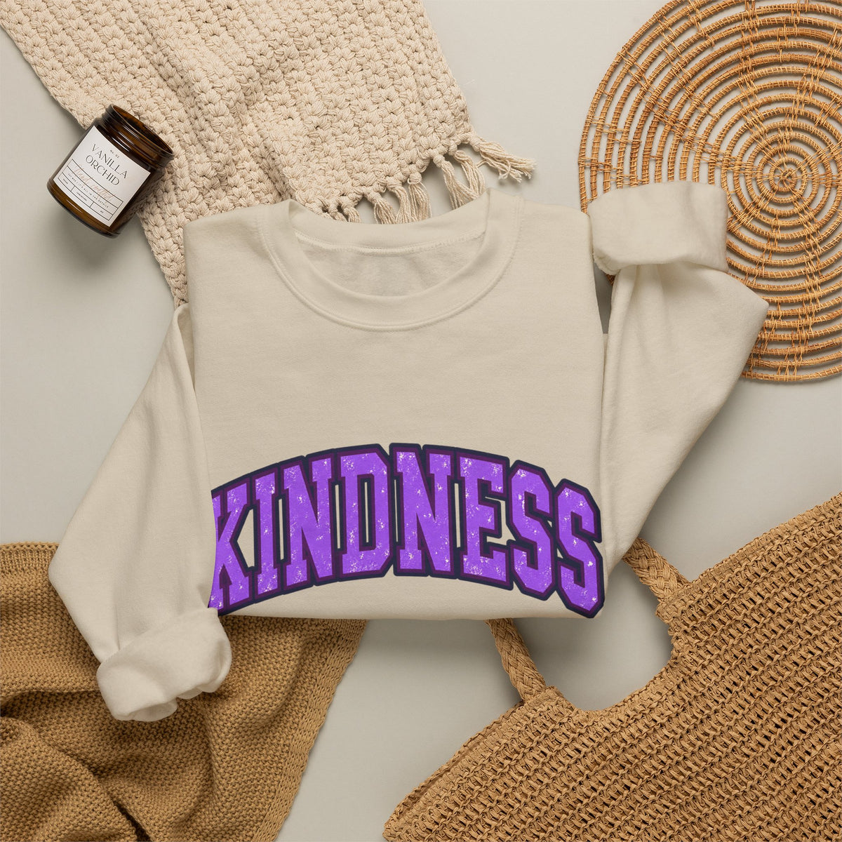 Kindness Crewneck Sweatshirt — Purple Arch Graphic