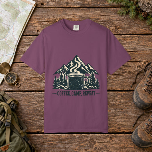 Camp, coffee, repeat | Vintage Mountain Hiking Tee