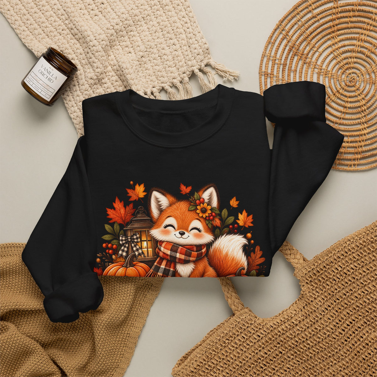 Crewneck Sweatshirt — Cute Fox "Hello Fall" Autumn Graphic
